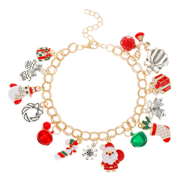 Wholesale Alloy Christmas Chain Bracelet With Oil Dripping Christmas Tree Elk Bell Diamond Snowflake Cartoon Character And Geometric Patterns Electroplated For Women