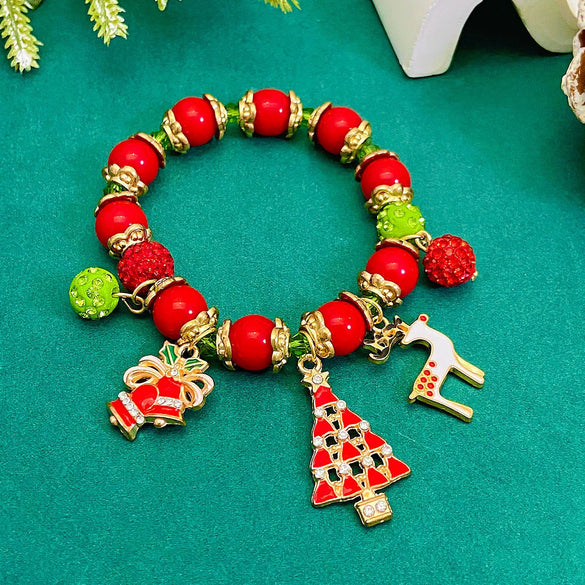 Wholesale Alloy Christmas Chain Bracelet With Oil Dripping Christmas Tree Elk Bell Diamond Snowflake Cartoon Character And Geometric Patterns Electroplated For Women