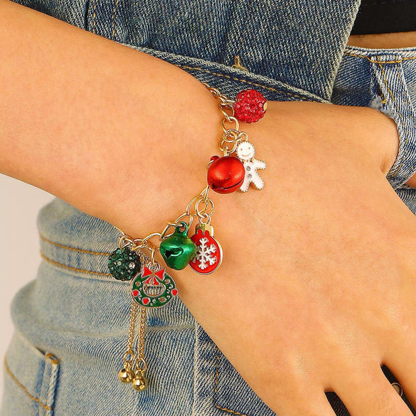 Wholesale Alloy Christmas Chain Bracelet With Oil Dripping Christmas Tree Elk Bell Diamond Snowflake Cartoon Character And Geometric Patterns Electroplated For Women