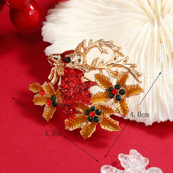 Wholesale Alloy Christmas Deer Brooch With Dripping Oil And Leaf Design