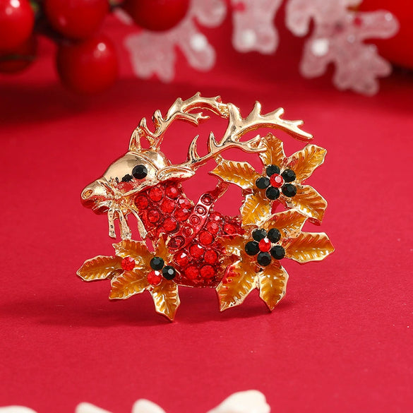Wholesale Alloy Christmas Deer Brooch With Dripping Oil And Leaf Design