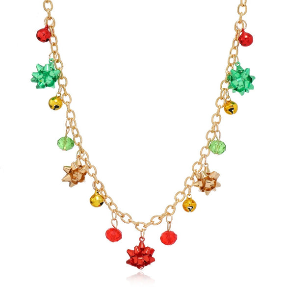 Wholesale Alloy Christmas Necklace Geometric Style Bell And Multicolor Flower Design For Women Ochain