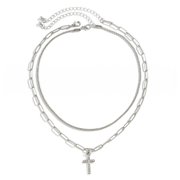 Wholesale Alloy Clavicle Necklace For Women With Geometric Pattern And Diamond Inlay Cross Chain Style