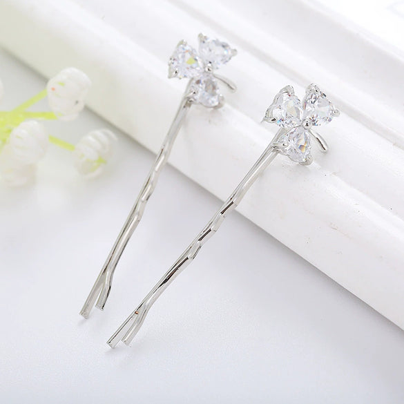Wholesale Alloy Clover Zircon Women's Hairpin Clip With Electroplating
