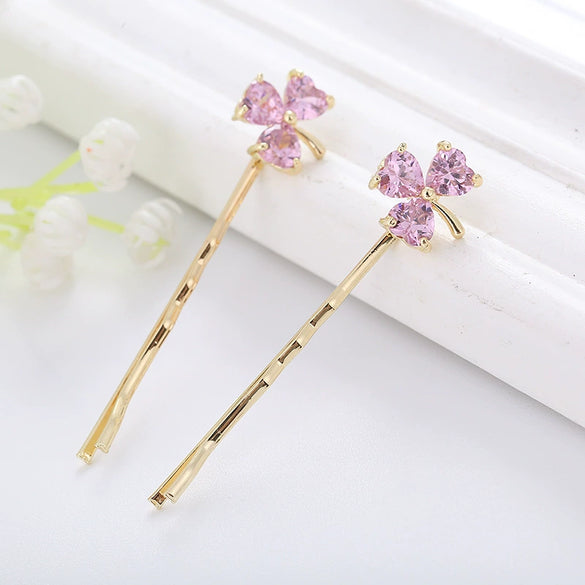 Wholesale Alloy Clover Zircon Women's Hairpin Clip With Electroplating