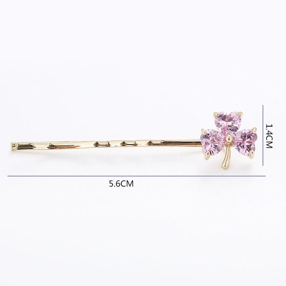 Wholesale Alloy Clover Zircon Women's Hairpin Clip With Electroplating