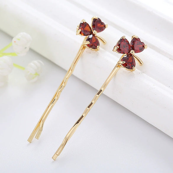 Wholesale Alloy Clover Zircon Women's Hairpin Clip With Electroplating
