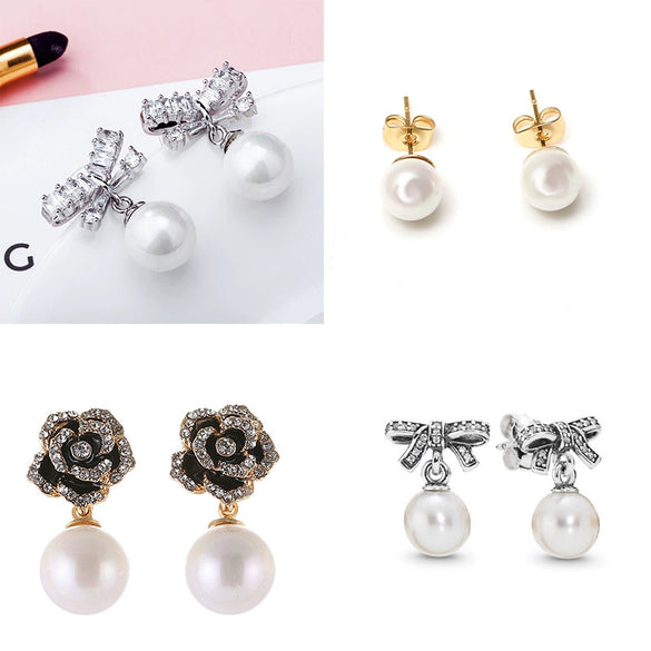 Wholesale Alloy Constellation Diamond Inlaid Zircon Bow Pearl Earrings
