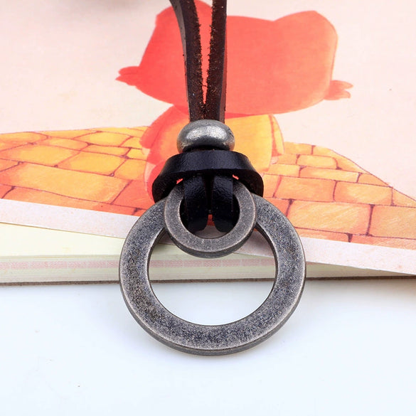 Wholesale Alloy Cowhide Leather Rope Necklace With Geometric Design And Electroplating Treatment Vintage Distressed Style Unisex Allmatch