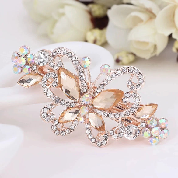 Wholesale Alloy Crystal Diamond Butterfly Hairpin Jewelry For Ladies With Electroplating