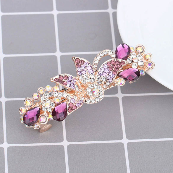 Wholesale Alloy Crystal Flower Hair Clip For Women Simple Electroplated Ponytail Clip Highend Elegant Headwear