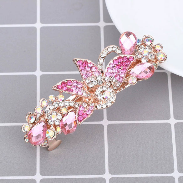 Wholesale Alloy Crystal Flower Hair Clip For Women Simple Electroplated Ponytail Clip Highend Elegant Headwear