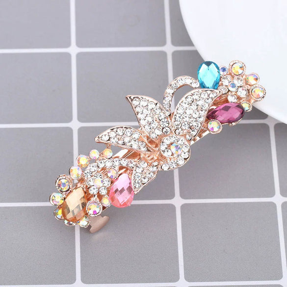 Wholesale Alloy Crystal Flower Hair Clip For Women Simple Electroplated Ponytail Clip Highend Elegant Headwear
