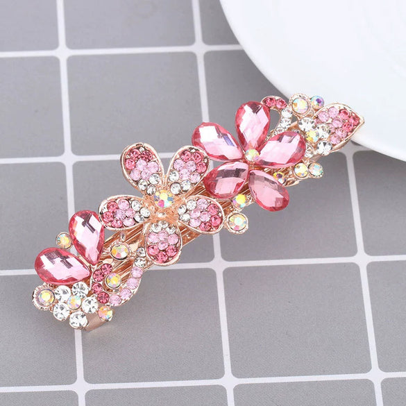 Wholesale Alloy Crystal Flower Hair Clip For Women Simple Electroplated Ponytail Clip Highend Elegant Headwear