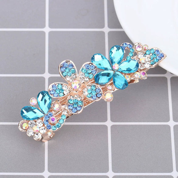 Wholesale Alloy Crystal Flower Hair Clip For Women Simple Electroplated Ponytail Clip Highend Elegant Headwear