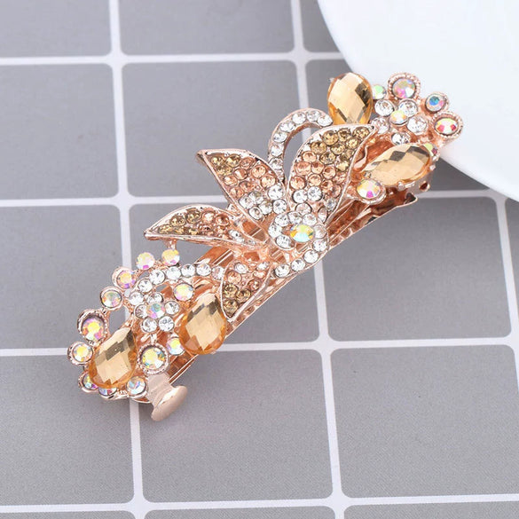 Wholesale Alloy Crystal Flower Hair Clip For Women Simple Electroplated Ponytail Clip Highend Elegant Headwear
