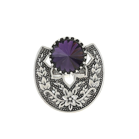 Wholesale Alloy Crystal Ring With Carved Flower And Geometric Pattern For Women