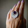 Wholesale Alloy Crystal Ring With Carved Flower And Geometric Pattern For Women