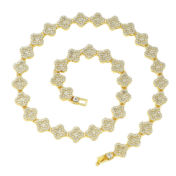 Wholesale Alloy Cuban Chain Hip Hop Style Geometric Full Diamond Stitching Necklace