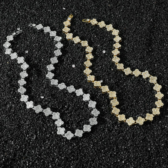 Wholesale Alloy Cuban Chain Hip Hop Style Geometric Full Diamond Stitching Necklace