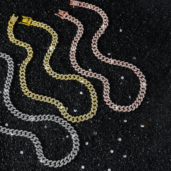 Wholesale Alloy Cuban Chain Men's Hiphop Style Geometric Diamond Stitching Necklace
