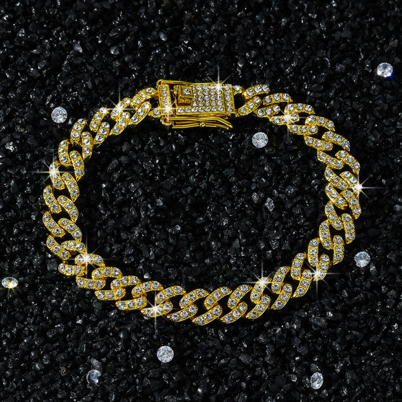 Wholesale Alloy Cuban Chain Men's Hiphop Style Geometric Diamond Stitching Necklace