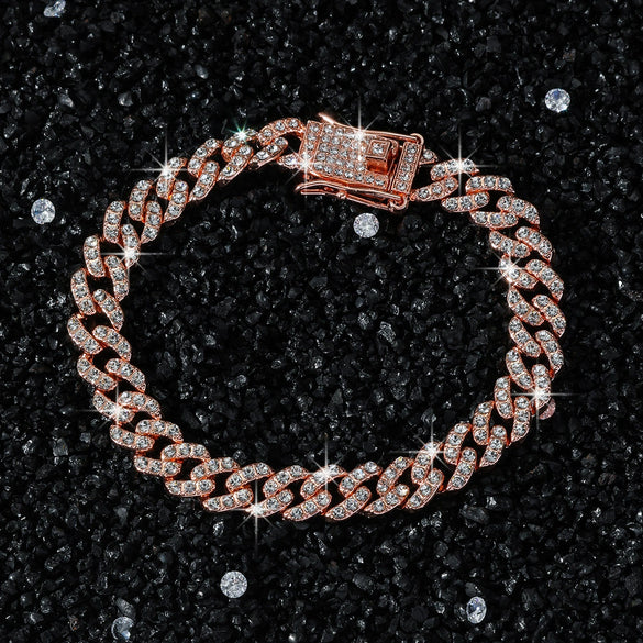 Wholesale Alloy Cuban Chain Men's Hiphop Style Geometric Diamond Stitching Necklace