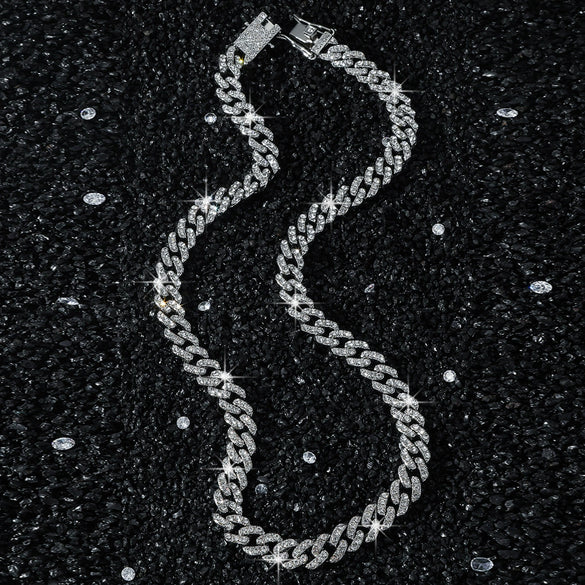 Wholesale Alloy Cuban Chain Men's Hiphop Style Geometric Diamond Stitching Necklace