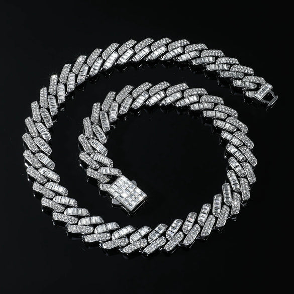 Wholesale Alloy Cuban Chain Necklace Hiphop Style Geometric Pattern Diamond Accented For Men