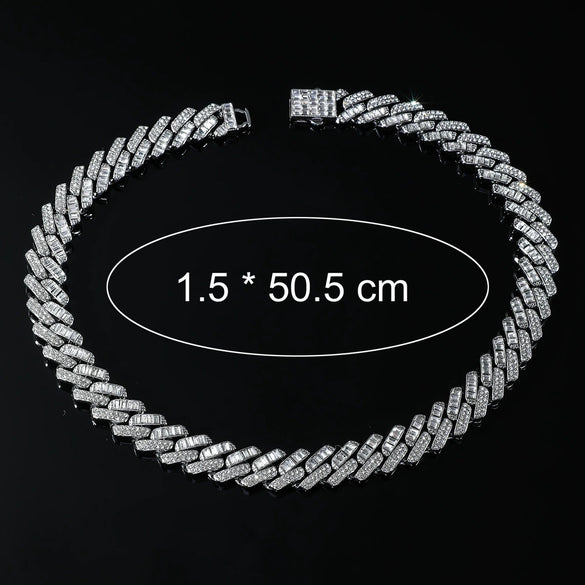 Wholesale Alloy Cuban Chain Necklace Hiphop Style Geometric Pattern Diamond Accented For Men