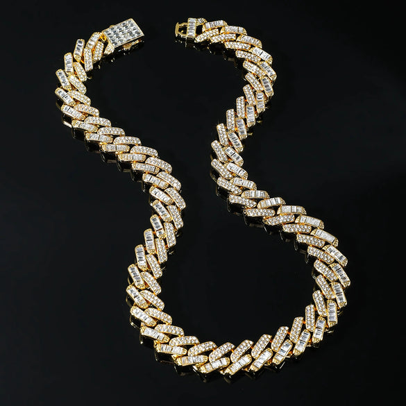 Wholesale Alloy Cuban Chain Necklace Hiphop Style Geometric Pattern Diamond Accented For Men