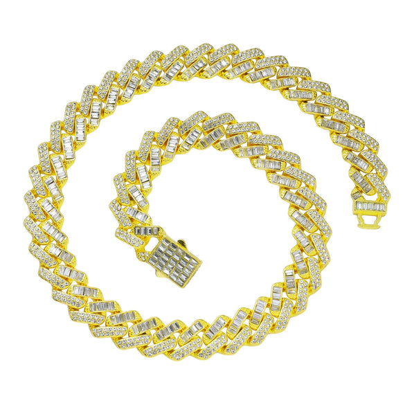 Wholesale Alloy Cuban Chain Necklace Hiphop Style Geometric Pattern Diamond Accented For Men