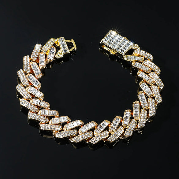 Wholesale Alloy Cuban Chain Necklace Hiphop Style Geometric Pattern Diamond Accented For Men
