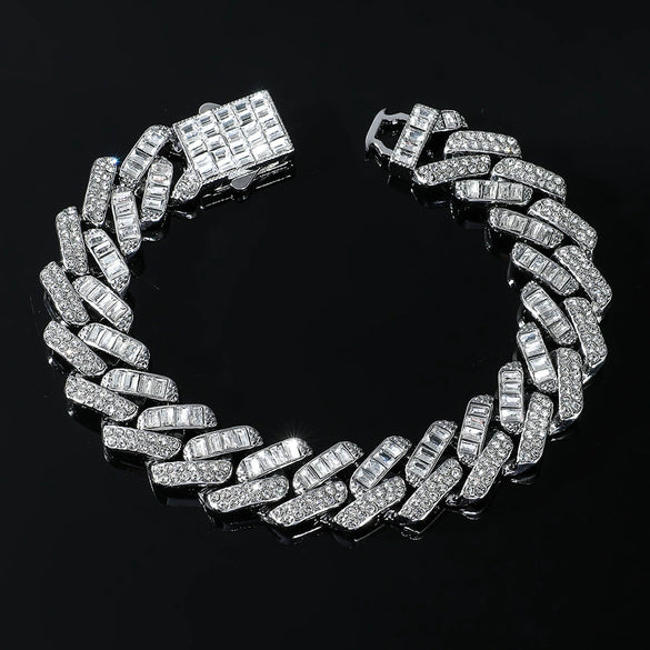 Wholesale Alloy Cuban Chain Necklace Hiphop Style Geometric Pattern Diamond Accented For Men