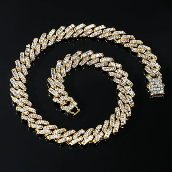 Wholesale Alloy Cuban Chain Necklace Hiphop Style Geometric Pattern Diamond Accented For Men