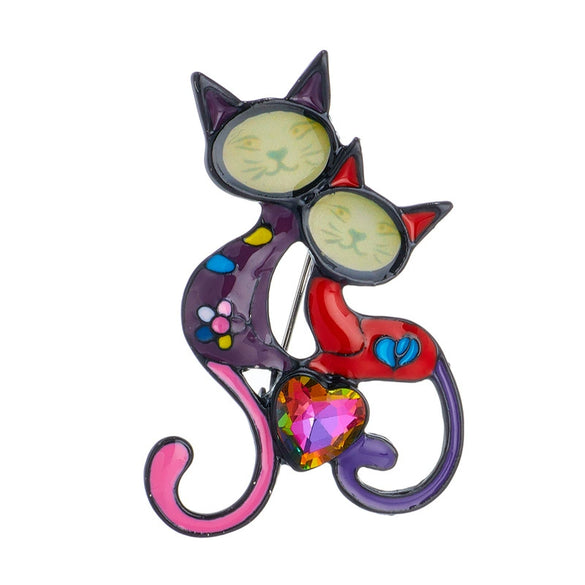 Wholesale Alloy Cute Cartoon Painted Oil Enamel Animal Cat Brooch With Dripping Oil Process For Women