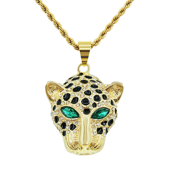 Wholesale Alloy Diamondencrusted Leopard Head Pendant Necklace Hiphop Style Jewelry