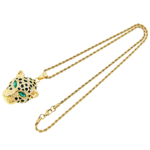 Wholesale Alloy Diamondencrusted Leopard Head Pendant Necklace Hiphop Style Jewelry