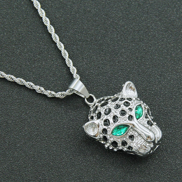 Wholesale Alloy Diamondencrusted Leopard Head Pendant Necklace Hiphop Style Jewelry