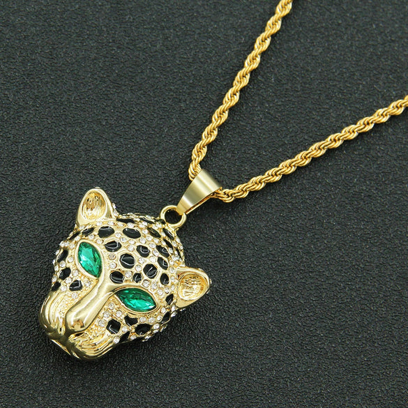 Wholesale Alloy Diamondencrusted Leopard Head Pendant Necklace Hiphop Style Jewelry