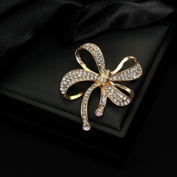 Wholesale Alloy Diamondencrusted Vintage Bow Brooch With Electroplating For Women's Clothing Accessories
