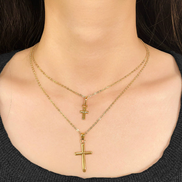 Wholesale Alloy Doublelayer Choker Ochain Women's Personality Geometric Cross Pendant Necklace With Electroplating