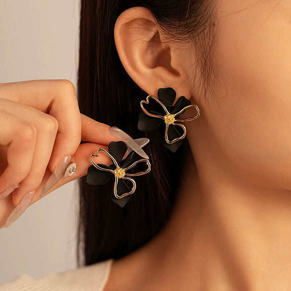 Wholesale Alloy Doublelayer Flower Petal Electroplated Women's Earrings Simple Style