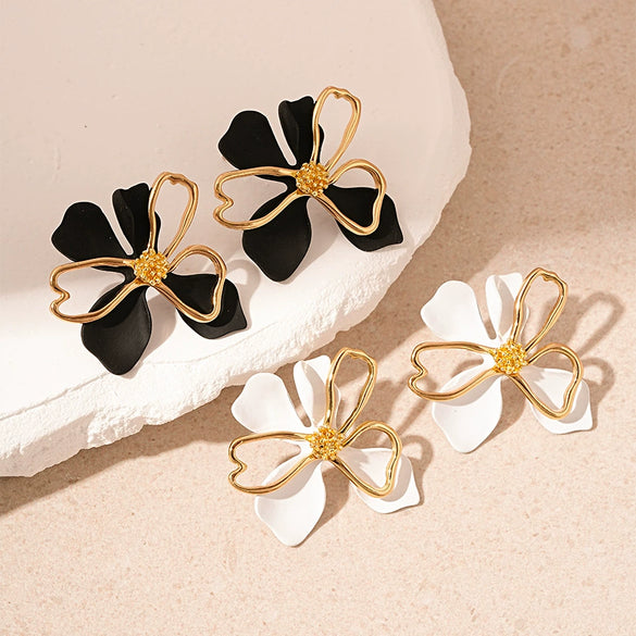 Wholesale Alloy Doublelayer Flower Petal Electroplated Women's Earrings Simple Style