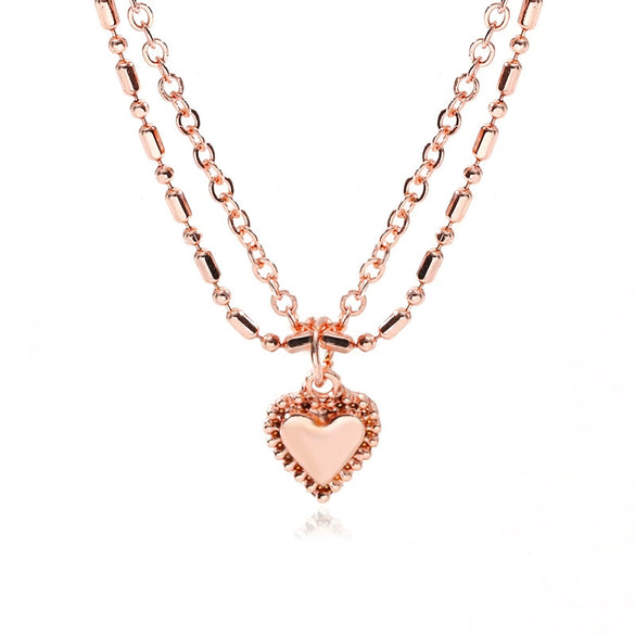 Wholesale Alloy Doublelayer Heart Clavicle Chain With Peach Heart Pendant Necklace For Women
