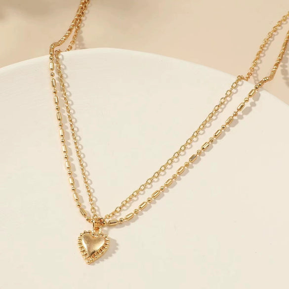 Wholesale Alloy Doublelayer Heart Clavicle Chain With Peach Heart Pendant Necklace For Women