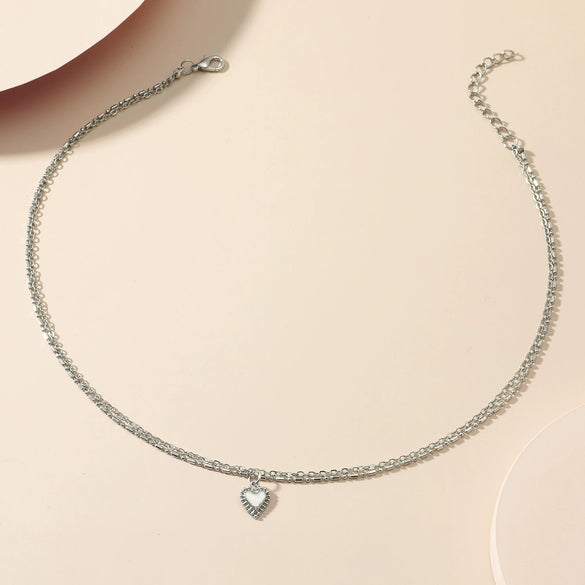 Wholesale Alloy Doublelayer Heart Clavicle Chain With Peach Heart Pendant Necklace For Women