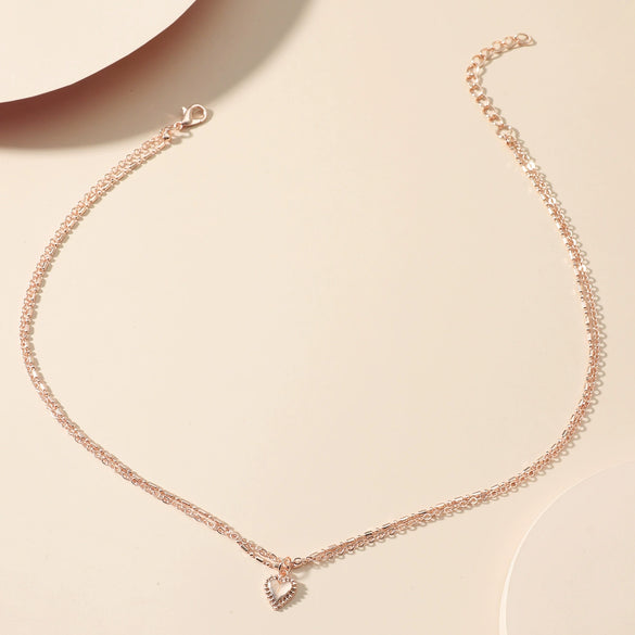 Wholesale Alloy Doublelayer Heart Clavicle Chain With Peach Heart Pendant Necklace For Women