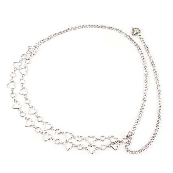 Wholesale Alloy Doublelayer Hollow Peach Heart Waist Chain Jewelry For Female As Dress Decorative Belt