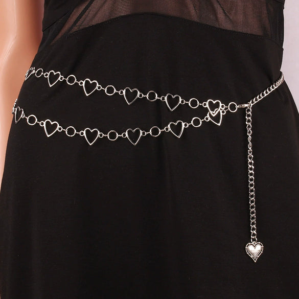Wholesale Alloy Doublelayer Hollow Peach Heart Waist Chain Jewelry For Female As Dress Decorative Belt